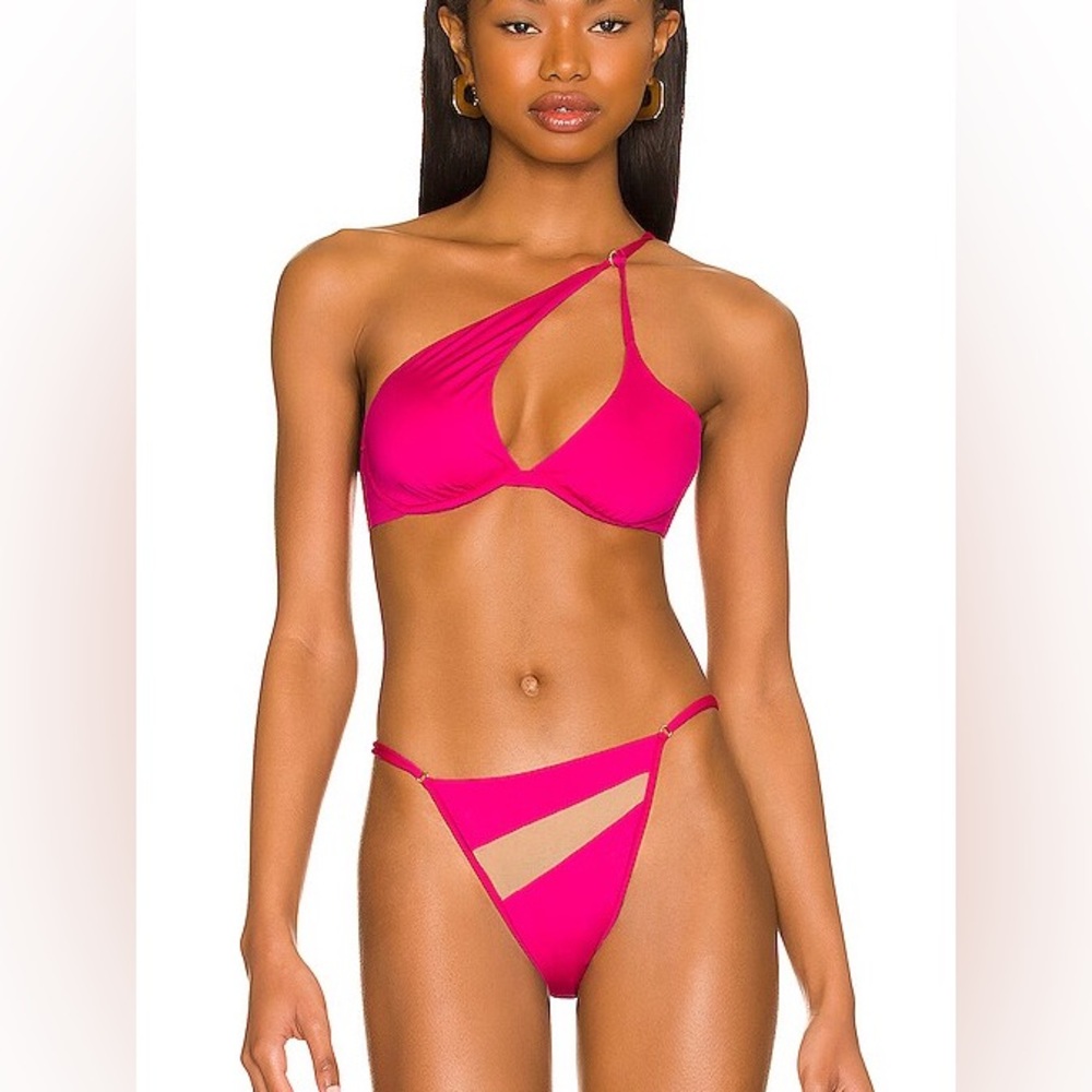 NWT Monica Hansen Black Money Maker Underwire Bikini Top Mesh Bottoms Size Small